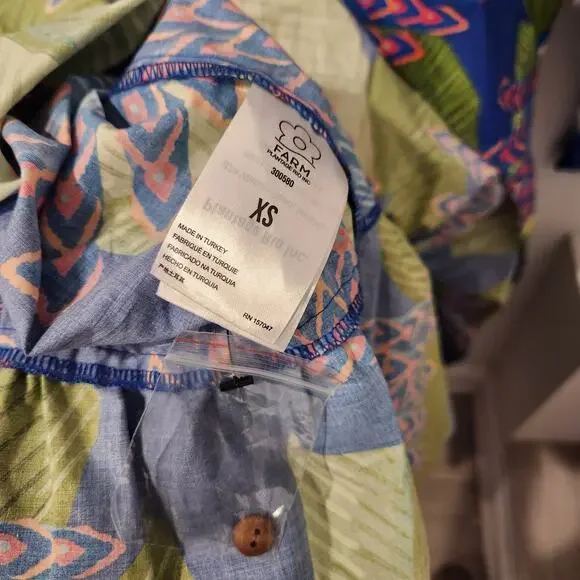 Farm Rio Macaw cotton long-sleeve blue midi dress size XS